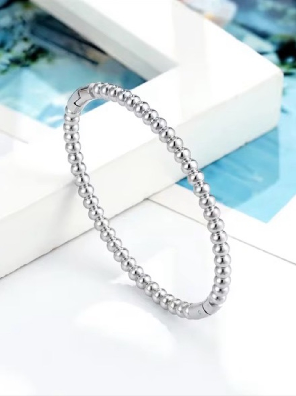 Beaded Stretch Bracelet - Silver Tone
